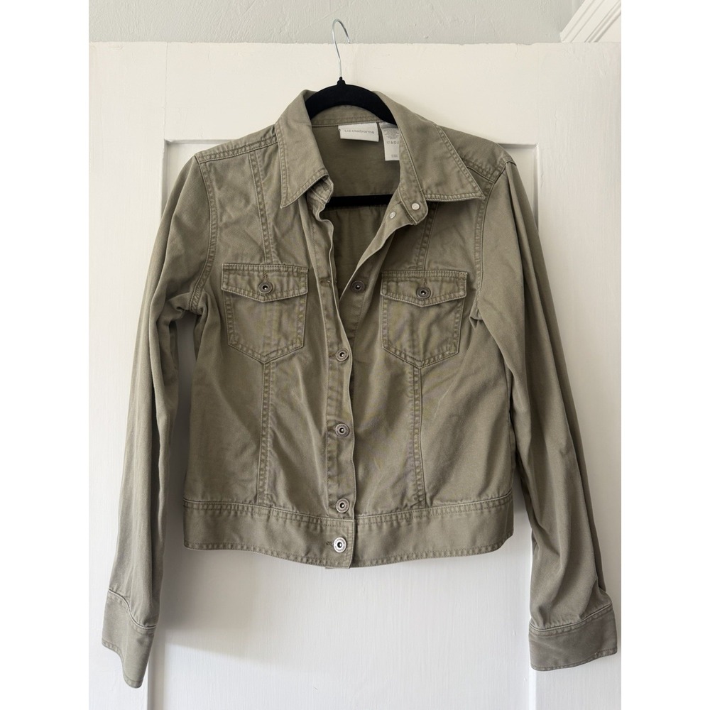 Liz Claiborne Women's Green Solid Button-Front Jacket Pockets Long Sleeve S